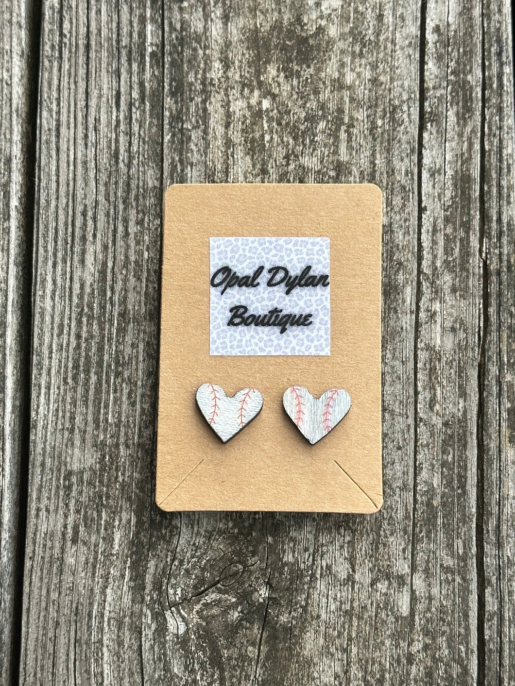 Wooden Heart Baseball Studs