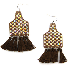 Load image into Gallery viewer, Rhinestone Cow Tag Tassel Earrings
