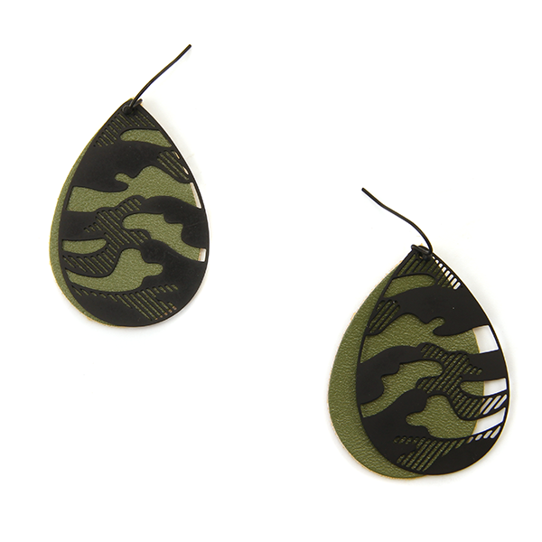 Camo Overlay Tear Drop Earrings