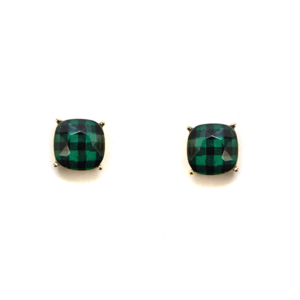 Green Buffalo Plaid Studs