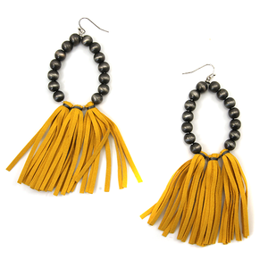 Beaded Teardrop Mustard Tassel Earrings
