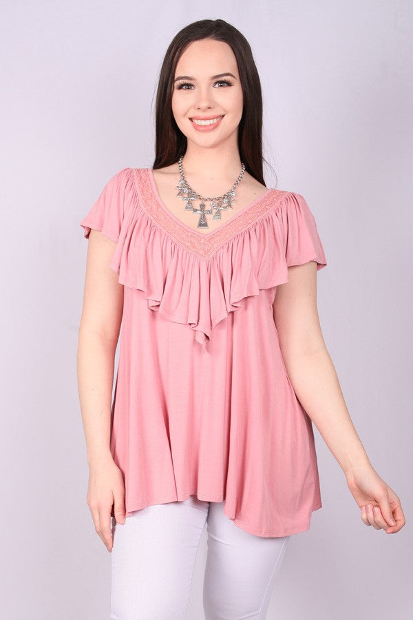 Mauve Ruffle Neck Top