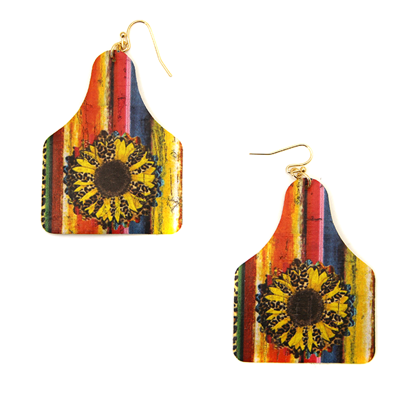 Sunflower Cow Tag Earrings